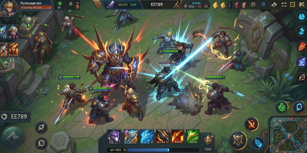 Tampilan seru gameplay <strong>EE789</strong> dalam pertempuran MOBA.